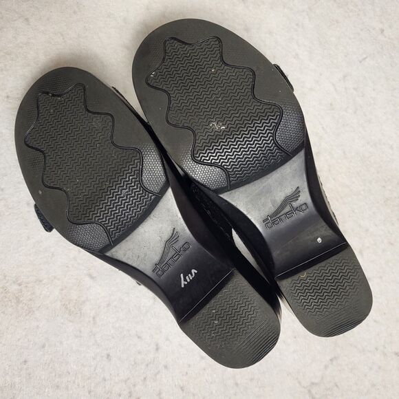 Dansko Sophie Black Gold Metallic Sandal Shimmer Platform 2 Inch Heel 39 8 1/2 - Picture 9 of 10